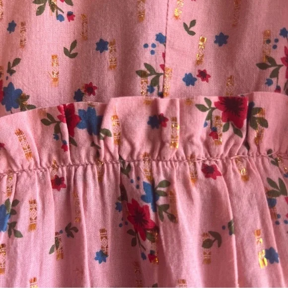 EDDY Julia Puff Sleeve Mini Dress Primrose & Bouquet Floral With Lurex Sz Large